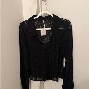 Free People Black Lace Blouse